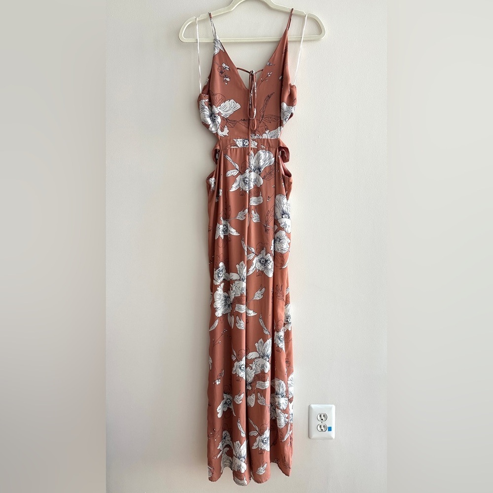 Sienna Sky Floral Cutout Wide Leg Jumpsuit, Peach/White, Summer/Spring, Small - Picture 12 of 16